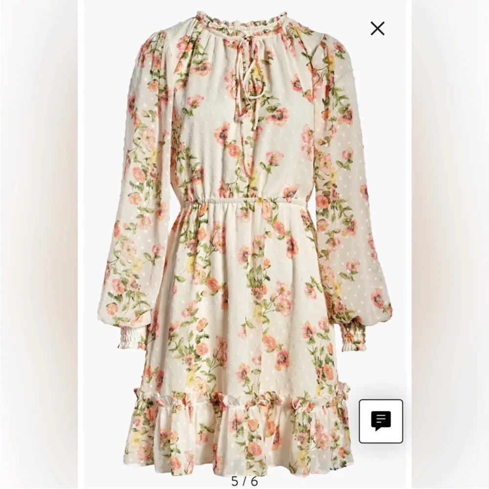 Rachel Parcell Women’s Floral Print Swiss Dot Dress Sz S with Ruffle Hem - Picture 2 of 7